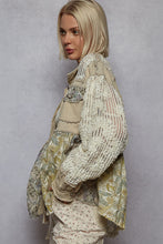POL Twill & Crochet Lace Mix Balloon Sleeve Jacket - Cream or Powder Grey