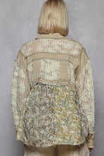 POL Twill & Crochet Lace Mix Balloon Sleeve Jacket - Cream or Powder Grey