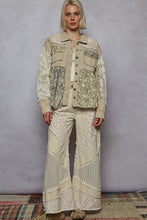 POL Twill & Crochet Lace Mix Balloon Sleeve Jacket - Cream or Powder Grey