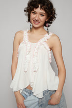 POL Sleeveless Shirred Ruffle & Pearl Stud Tank - Natural or Off White