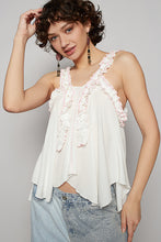 POL Sleeveless Shirred Ruffle & Pearl Stud Tank - Natural or Off White