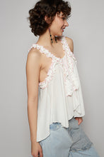 POL Sleeveless Shirred Ruffle & Pearl Stud Tank - Natural or Off White