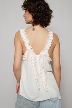 POL Sleeveless Shirred Ruffle & Pearl Stud Tank - Natural or Off White