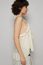 POL Sleeveless Shirred Ruffle & Pearl Stud Tank - Natural or Off White