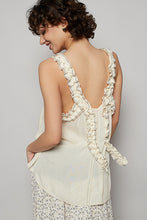 POL Sleeveless Shirred Ruffle & Pearl Stud Tank - Natural or Off White