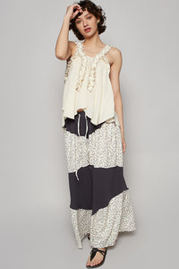 POL Sleeveless Shirred Ruffle & Pearl Stud Tank - Natural or Off White