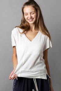 POL short sleeve, relaxed fit ,V-neckline jersey tee - Aqua, Black, Off White