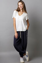 POL short sleeve, relaxed fit ,V-neckline jersey tee - Aqua, Black, Off White