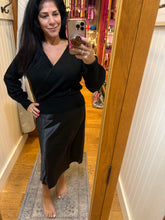 Silky Feel Satin Midi Skirt with Elastic Waistline - Black or Taupe