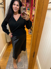 Silky Feel Satin Midi Skirt with Elastic Waistline - Black or Taupe