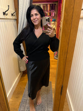 Silky Feel Satin Midi Skirt with Elastic Waistline - Black or Taupe