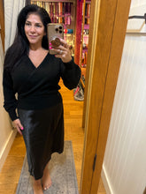 Silky Feel Satin Midi Skirt with Elastic Waistline - Black or Taupe