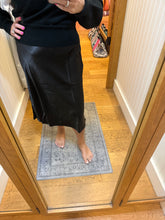 Silky Feel Satin Midi Skirt with Elastic Waistline - Black or Taupe