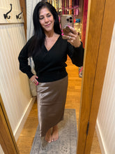 Silky Feel Satin Midi Skirt with Elastic Waistline - Black or Taupe