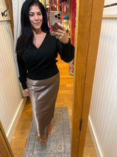 Silky Feel Satin Midi Skirt with Elastic Waistline - Black or Taupe