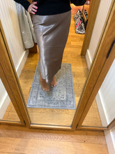 Silky Feel Satin Midi Skirt with Elastic Waistline - Black or Taupe