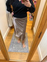 Silky Feel Satin Midi Skirt with Elastic Waistline - Black or Taupe
