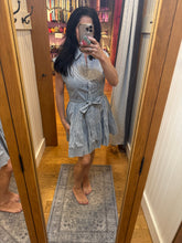 Elan Cap Sleeve Tiered Belt Dress - Dark Navy Stripe
