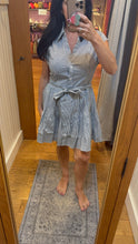Elan Cap Sleeve Tiered Belt Dress - Dark Navy Stripe