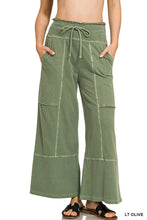 FRENCH TERRY WASHED EXPOSED-SEAM WIDE LEG PANTS - ASSORTED COLORS