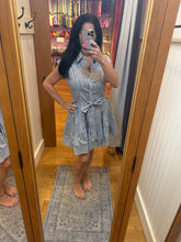 Elan Cap Sleeve Tiered Belt Dress - Dark Navy Stripe