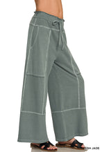 FRENCH TERRY WASHED EXPOSED-SEAM WIDE LEG PANTS - ASSORTED COLORS