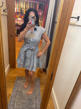 Elan Cap Sleeve Tiered Belt Dress - Dark Navy Stripe