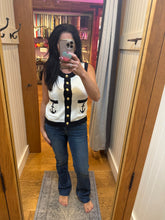 Contrast Anchor Sleeveless Knit Top - Ivory/Navy