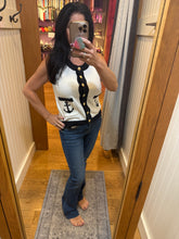 Contrast Anchor Sleeveless Knit Top - Ivory/Navy