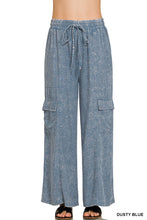 WASHED LINEN ELASTIC BAND WAIST CARGO PANTS - ASSORTED COLORS