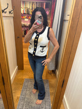 Contrast Anchor Sleeveless Knit Top - Ivory/Navy