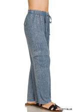 WASHED LINEN ELASTIC BAND WAIST CARGO PANTS - ASSORTED COLORS
