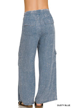 WASHED LINEN ELASTIC BAND WAIST CARGO PANTS - ASSORTED COLORS