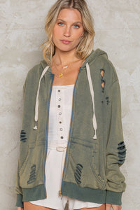 POL Washed Distressed Zip-up Hoodie - Assorted Colors