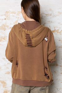 POL Washed Distressed Zip-up Hoodie - Assorted Colors