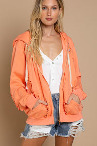 POL Washed Distressed Zip-up Hoodie - Assorted Colors