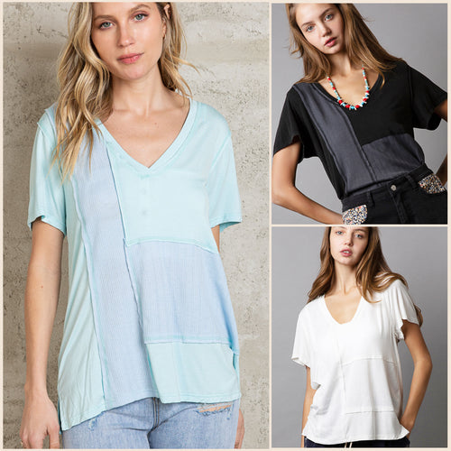 POL short sleeve, relaxed fit ,V-neckline jersey tee - Aqua, Black, Off White