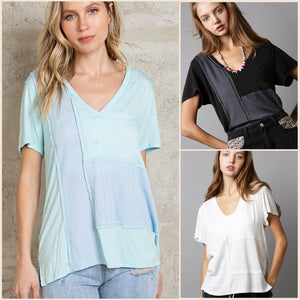 POL short sleeve, relaxed fit ,V-neckline jersey tee - Aqua, Black, Off White