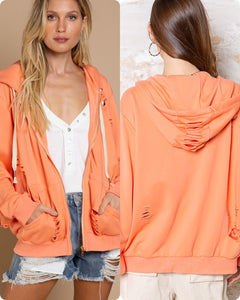 POL Washed Distressed Zip-up Hoodie - Assorted Colors