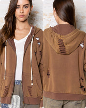 POL Washed Distressed Zip-up Hoodie - Assorted Colors