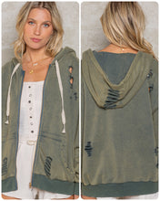 POL Washed Distressed Zip-up Hoodie - Assorted Colors