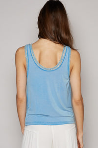 POL Round neck sleeveless lace inner solid knit top - Oatmeal or Pacific Blue