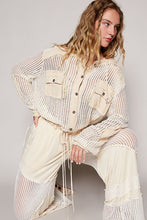 POL Open knit button down pocket hooded shirt top - Assorted Colors