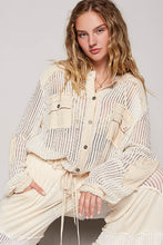 POL Open knit button down pocket hooded shirt top - Assorted Colors
