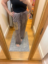 POL high rise wide leg pants in french terry - Choco