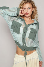 POL Open knit button down pocket hooded shirt top - Assorted Colors