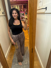 POL high rise wide leg pants in french terry - Choco
