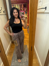 POL high rise wide leg pants in french terry - Choco