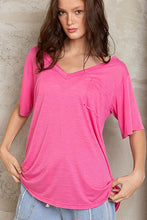 POL V-neck short sleeve chest pocket slub knit tee - Assorted Colors