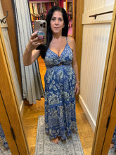 Deep V neck Maxi Dress With Center Cutout - Blue